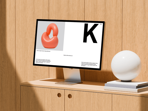 stylish studio display mockup on wooden cabinet