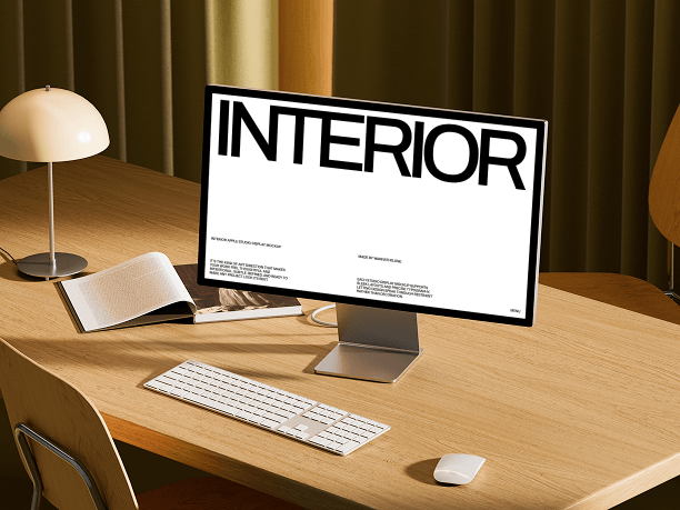 stylish studio display mockup on home office desk