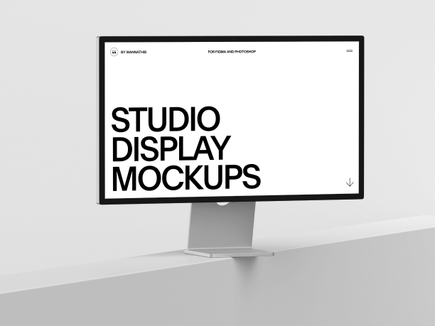 stylish studio display mockup in white environment