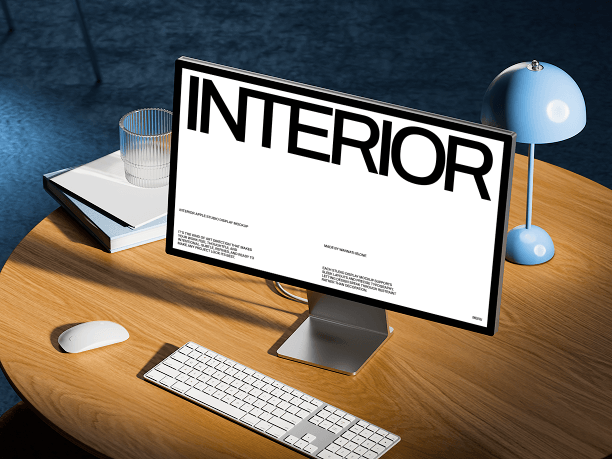 stylish interior studio display mockup on wooden desk