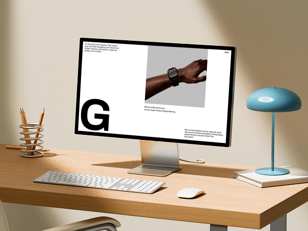stylish studio display mockup on minimal work desk