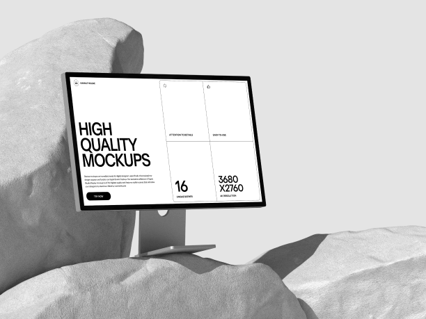 stylish studio display mockup against the rocks