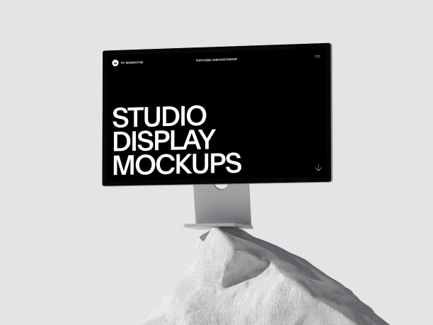 stylish studio display mockup on the rock