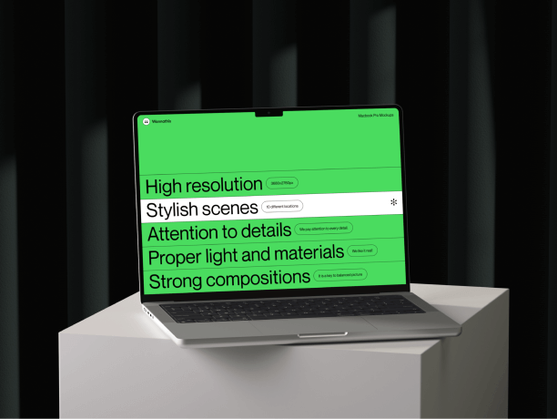 macbook pro mockup on a cube
