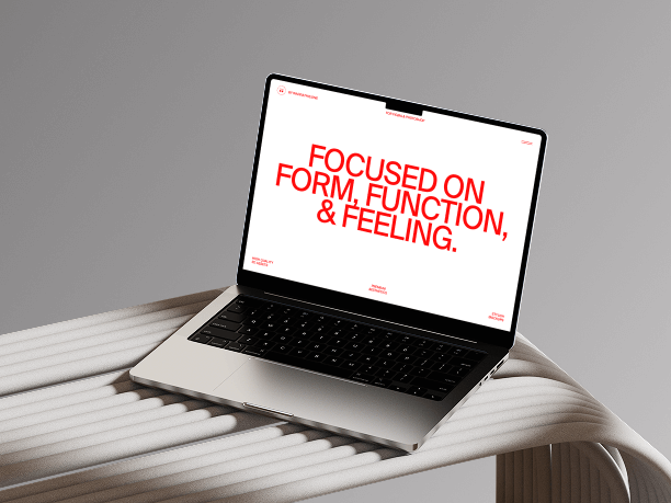 macbook mockup on white ribbed surface