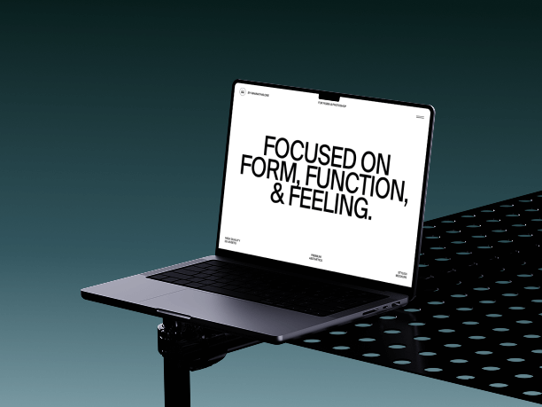 laptop mockup on perforated table