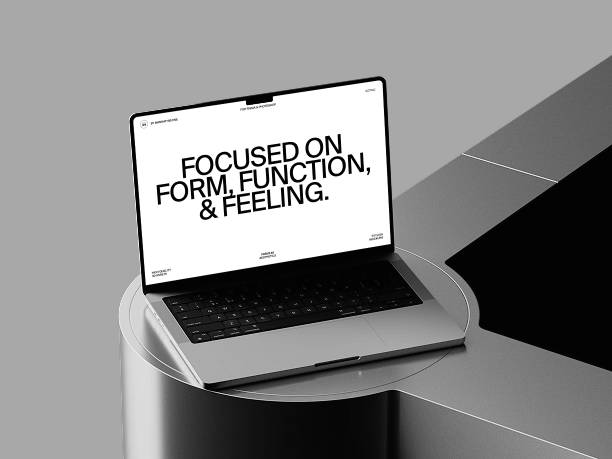 laptop mockup on modern geometric table