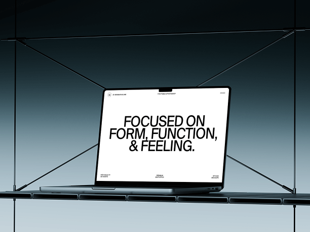 laptop mockup in futuristic interior