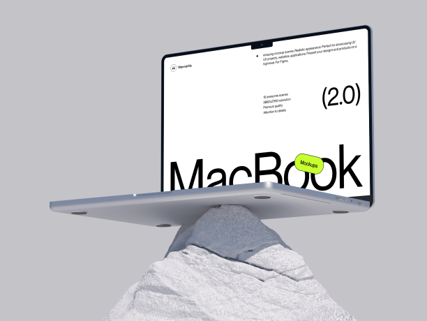 macbook pro mockup on a white rock
