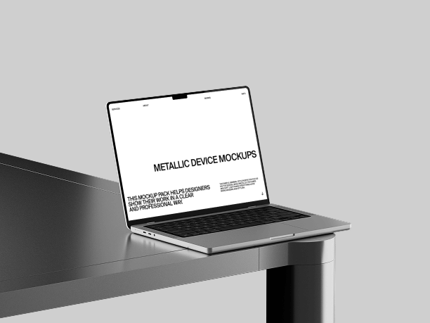 macbook mockup on metal edge surface