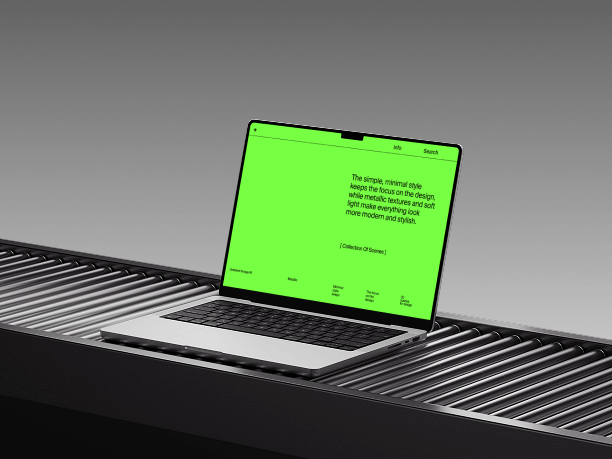 macbook mockup on industrial rollers