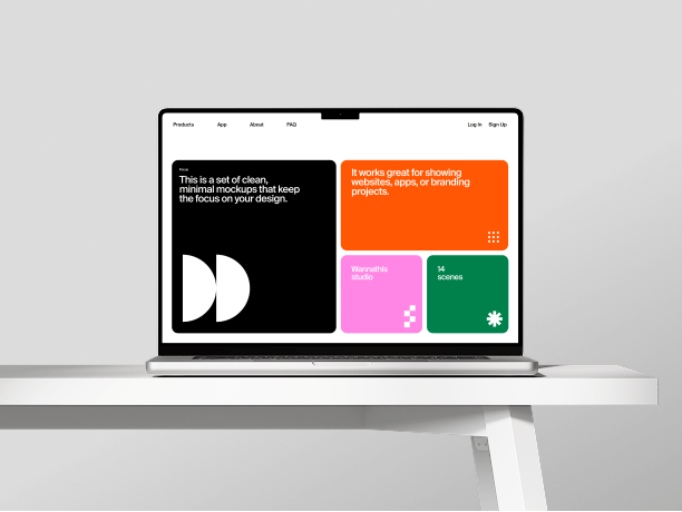 macbook mockup on white table surface