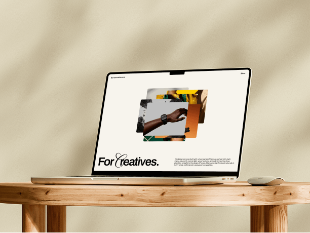 laptop mockup on large wooden desk