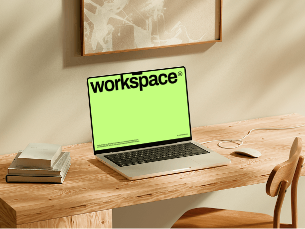 laptop mockup in home workspace scene