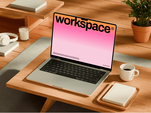 laptop mockup in cozy desk setup