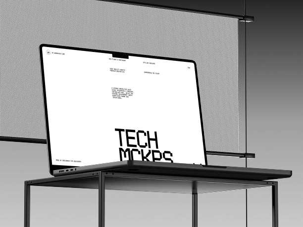 laptop mockup on industrial table
