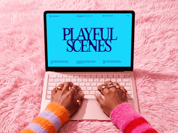 macbook typing scene mockup with hands