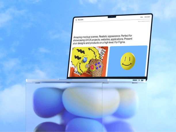 macbook pro mockup on inflatable spheres