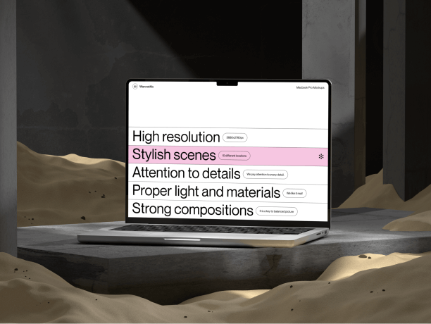 macbook pro mockup on concrete with sand