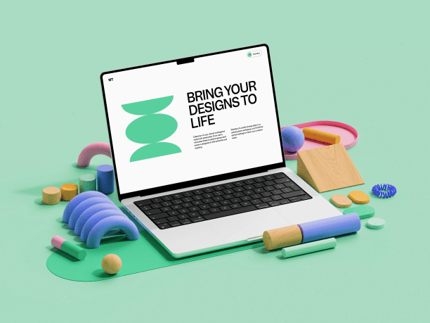workspace macbook mockup with mint background