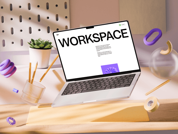 workspace macbook mockup levitating