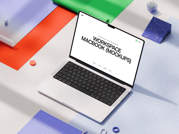 workspace macbook mockup in abstract environment