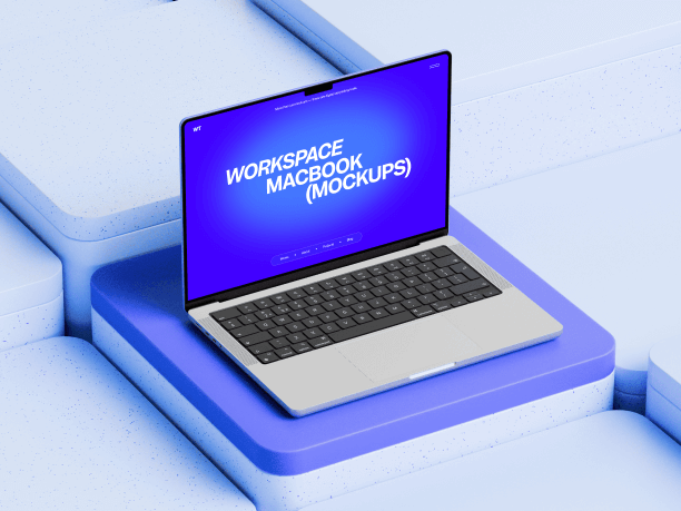 workspace macbook mockup in abstract environment 2