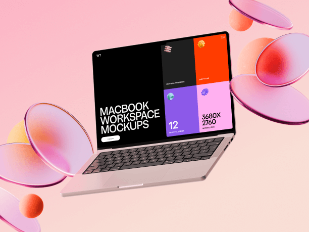 workspace macbook mockup levitating 2
