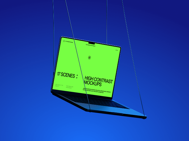 blackout silhouette laptop mockup levitating