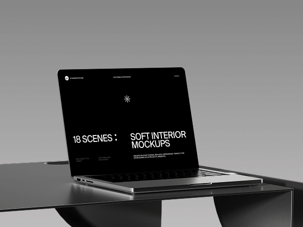 macbook mockup on monochrome grey desk