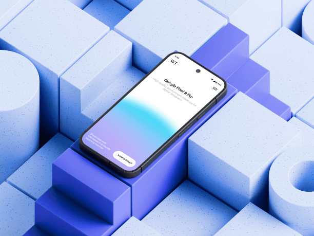 stylish google pixel 9 pro mockup on blue cubes