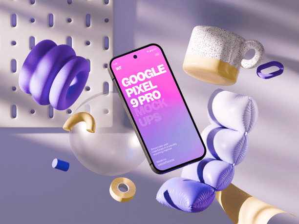 google pixel 9 pro mockup levitating in abstract environment