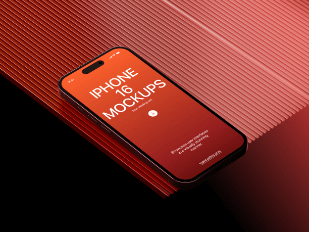 iphone 16 pro mockup on red table