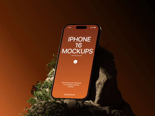 iphone 16 pro mockup on the rock with grass