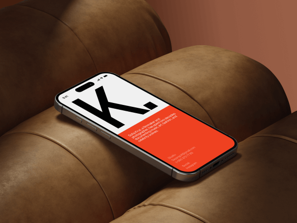 iphone 16 mockup on a brown sofa 2
