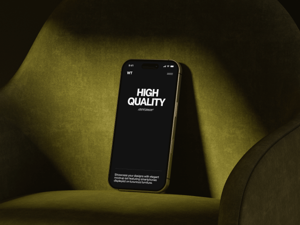 iphone 16 mockup on a green sofa