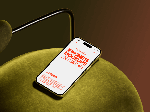 iphone 16 mockup on a green chair