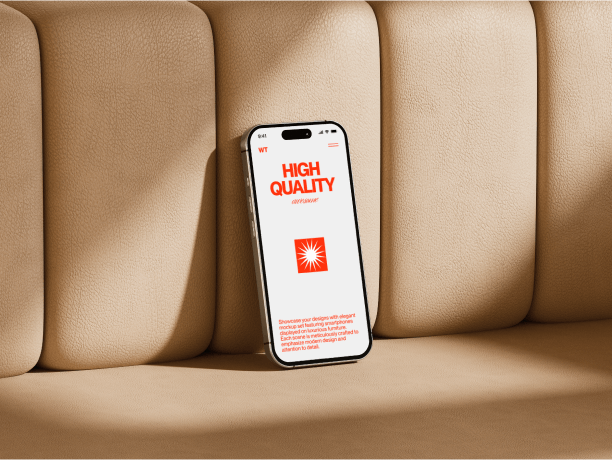 iphone 16 mockup on a pale sofa 2