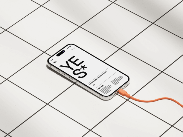 iphone 16 mockup on white tiles