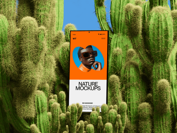 android mockup among the cactus