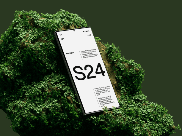 samsung s24 mockup on the green stone