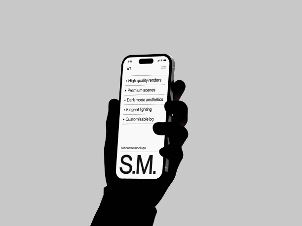 blackout silhouette phone mockup in human hand