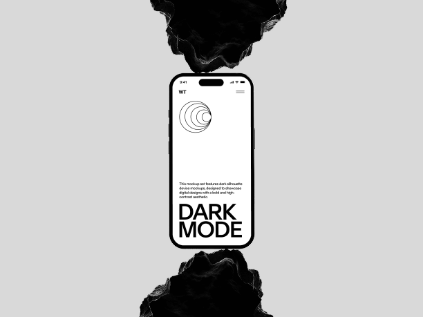 blackout silhouette phone mockup between rocks