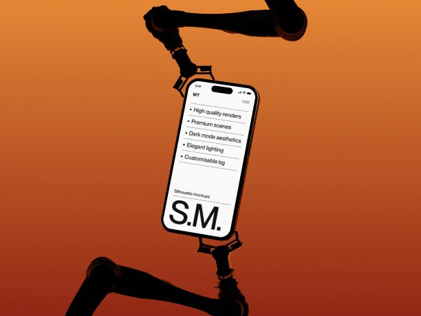 blackout silhouette phone mockup in a robot's hands