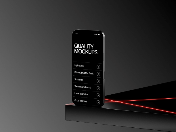 iphone mockup with red laser accent