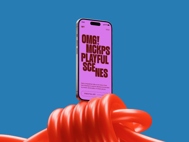 phone mockup on curled ribbon prop