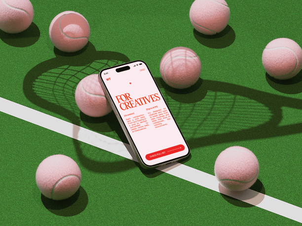 phone mockup on tennis court with playful details