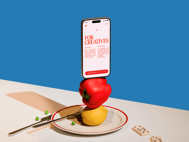 playful phone mockup with fruit and table scene