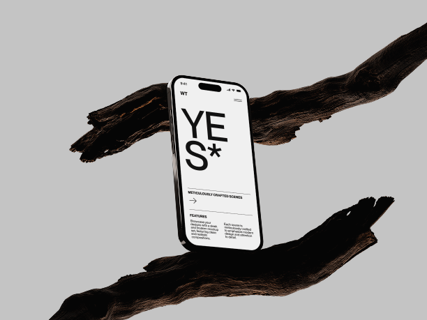 phone mockup on wooden branch