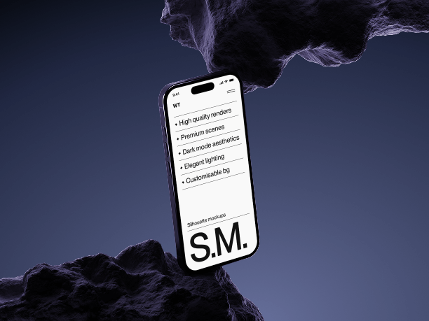 floating phone mockup with rock background